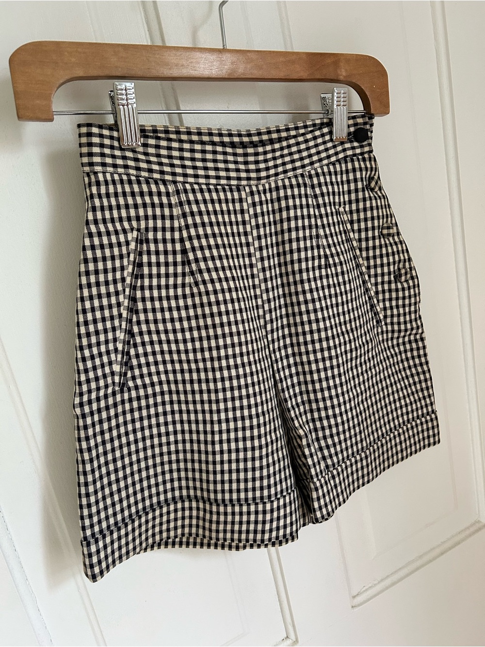 Jacob Black and White Gingham High-Waist Shorts